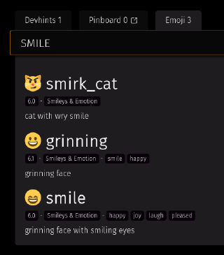 Search result for the query `smile` displaying multiple emoji smiling